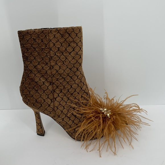 Sam Edelman Shoes - Sam Edelman Ency feather heel ankle boot crystal shoe zipper brown pointed toe 8